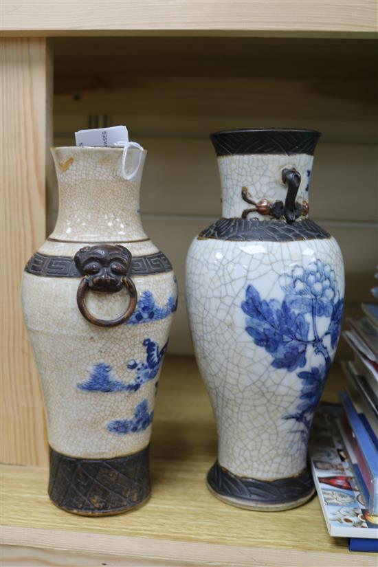 Two Chinese blue and white crackle glaze vases tallest 25.5cm